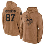 Choea MN.Vikings #87 T.J. Hockenson Player Brown Salute to Service Pullover Hoodies Limited Game Stitched Jerseys