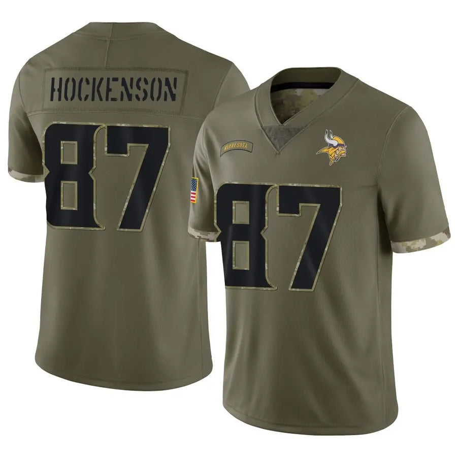 Choea MN.Vikings #87 T.J. Hockenson Player Salute To Service Limited Olive Stitched Jerseys