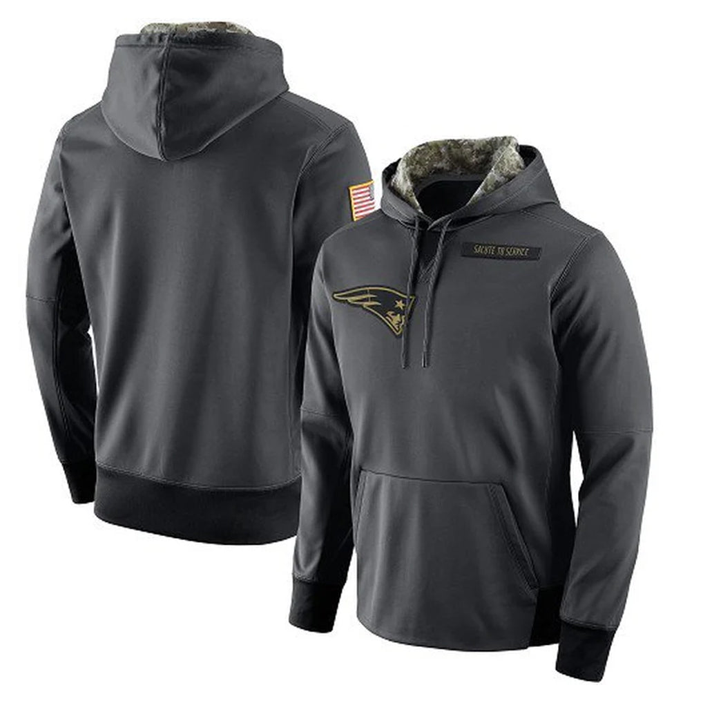 Choea NE.Patriots Gray Salute to Service Hoodies Limited Game Blank Player Stitched Jerseys