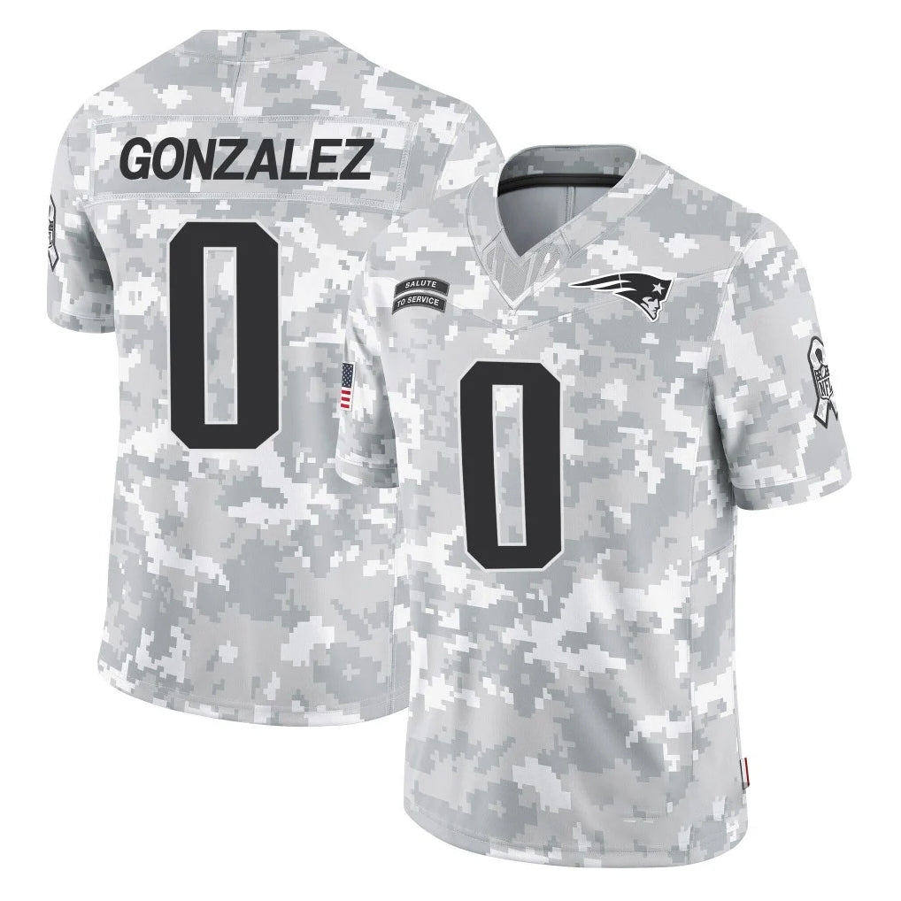 Choea NE.Patriots #0 Christian Gonzalez Player Arctic Camo Salute To Service Limited Game Stitched Jerseys