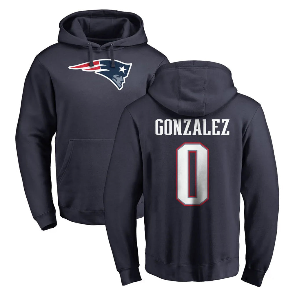 Choea NE.Patriots #0 Christian Gonzalez Player Navy LOGO Pullover Hoodies Home Game Stitched Jerseys