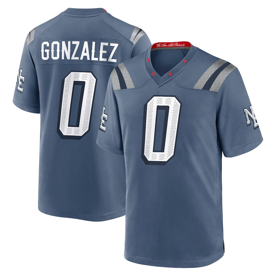 Choea NE.Patriots #0 Christian Gonzalez Player Storm Blue Rivalries Collection Game Stitched Jerseys