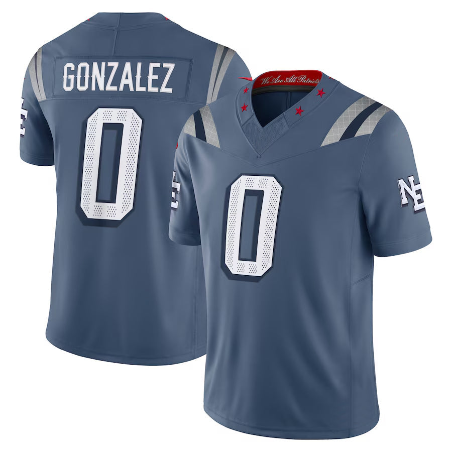 Choea NE.Patriots #0 Christian Gonzalez Player Storm Blue Rivalries Collection Limited Stitched Jerseys