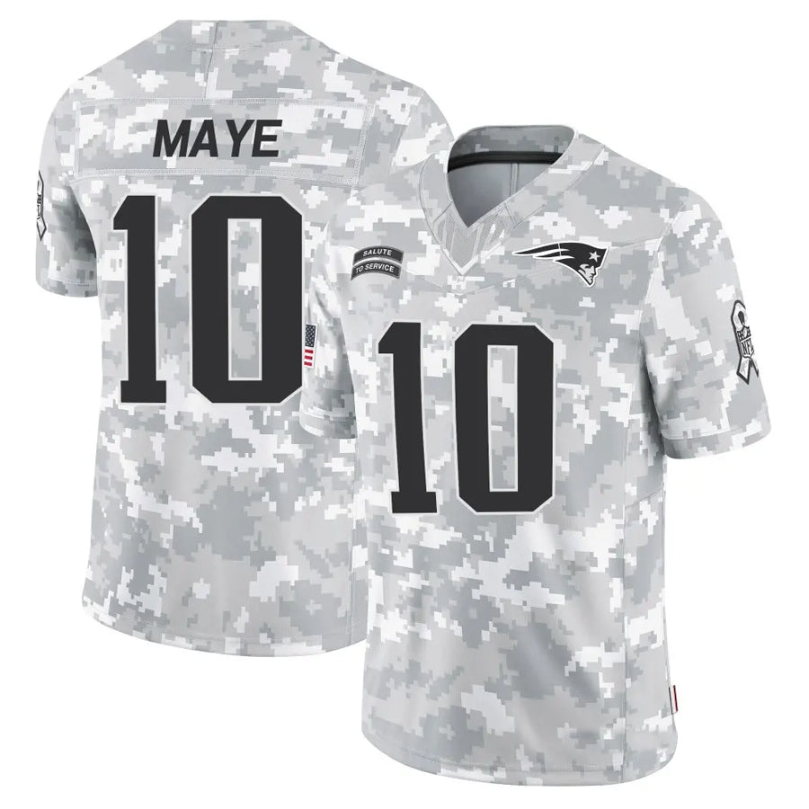 Choea NE.Patriots #10 Drake Maye Player Arctic Camo Salute to Service Limited Stitched Jerseys