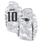 Choea NE.Patriots #10 Drake Maye Player Arctic Camo Salute to Service Pullover Hoodies Limited Game Stitched Jerseys