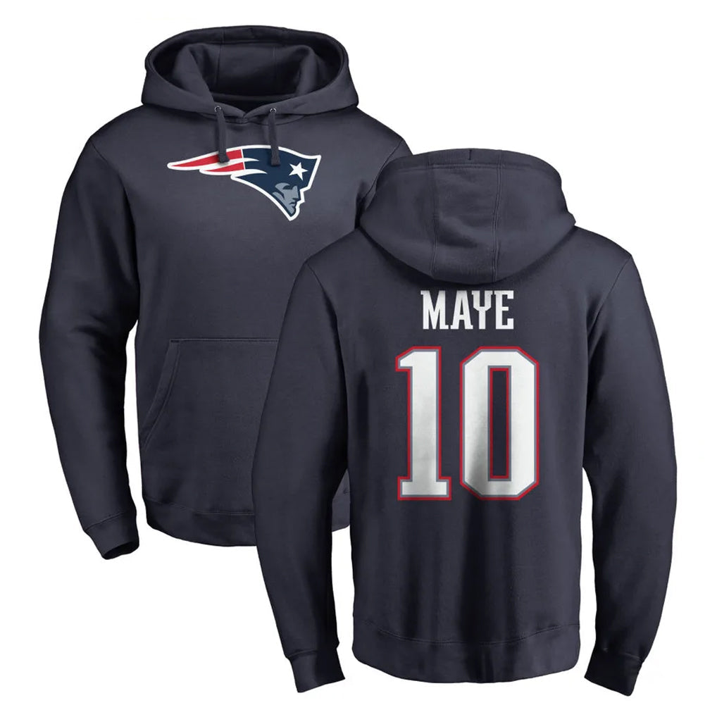 Choea NE.Patriots #10 Drake Maye Player Navy LOGO Pullover Hoodies Home Game Stitched Jerseys