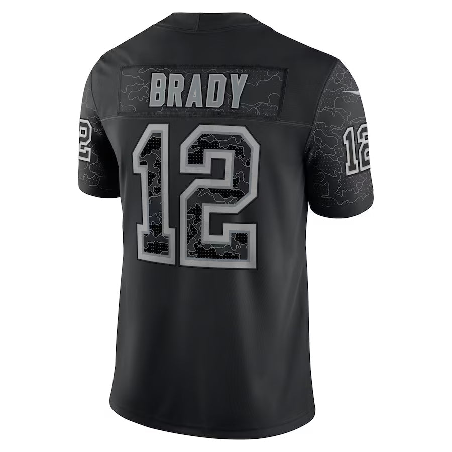 Choea NE.Patriots #12 Tom Brady Player Black Reflective Limited Stitched Jerseys