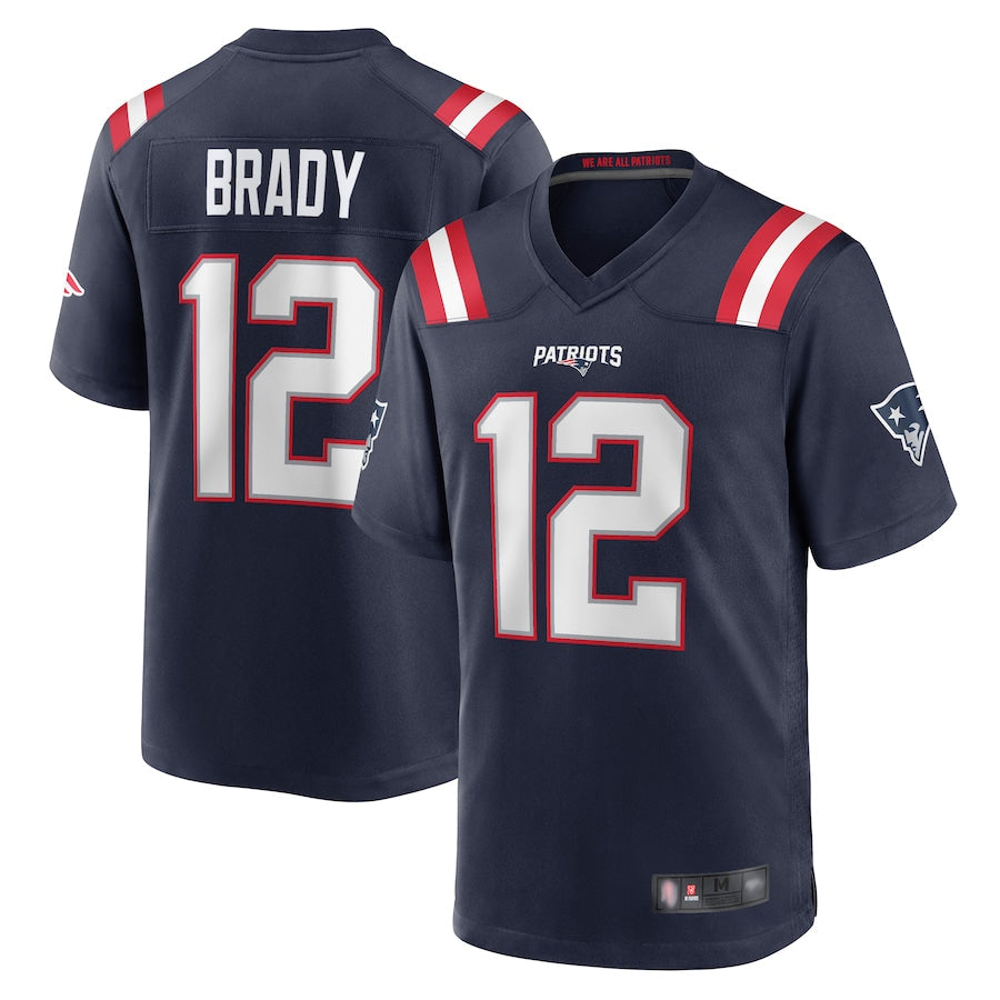 Choea NE.Patriots #12 Tom Brady Player Navy Game Replica Stitched Jerseys