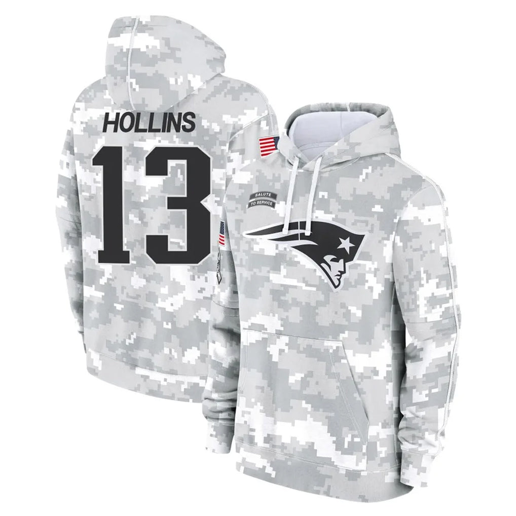Choea NE.Patriots #13 Mack Hollins Player Arctic Camo Salute to Service Pullover Hoodies Limited Game Stitched Jerseys