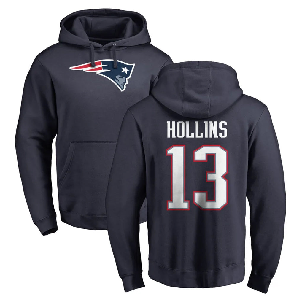 Choea NE.Patriots #13 Mack Hollins Player Navy LOGO Pullover Hoodies Home Game Stitched Jerseys