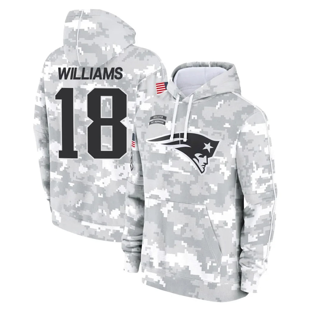 Choea NE.Patriots #18 Kyle Williams Player Arctic Camo Salute to Service Pullover Hoodies Limited Game Stitched Jerseys