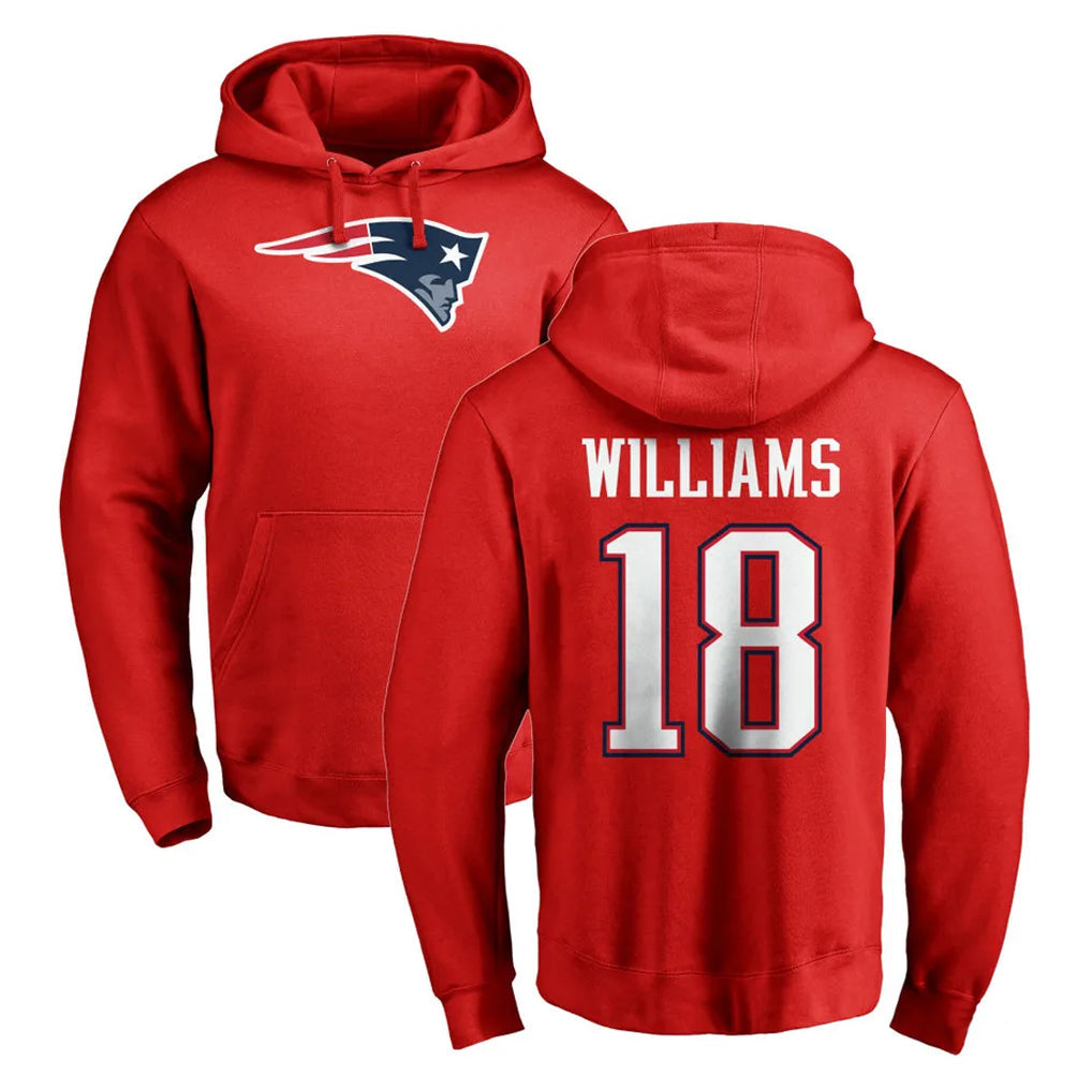 Choea NE.Patriots #18 Kyle Williams Player Red LOGO Pullover Hoodies Home Game Stitched Jerseys