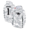Choea NE.Patriots #1 A.J. Brown Player Arctic Camo Salute to Service Pullover Hoodies Limited Game Stitched Jerseys