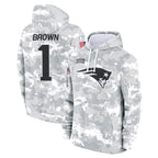 Choea NE.Patriots #1 A.J. Brown Player Arctic Camo Salute to Service Pullover Hoodies Limited Game Stitched Jerseys