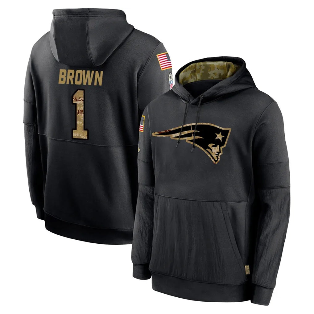 Choea NE.Patriots #1 A.J. Brown Player Black Salute to Service Hoodies Limited Game Stitched Jerseys