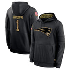 Choea NE.Patriots #1 A.J. Brown Player Black Salute to Service Hoodies Limited Game Stitched Jerseys