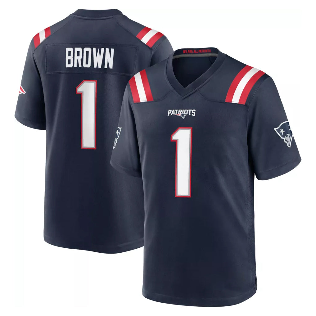 Choea NE.Patriots #1 A.J. Brown Player Navy Home Game Stitched Jerseys
