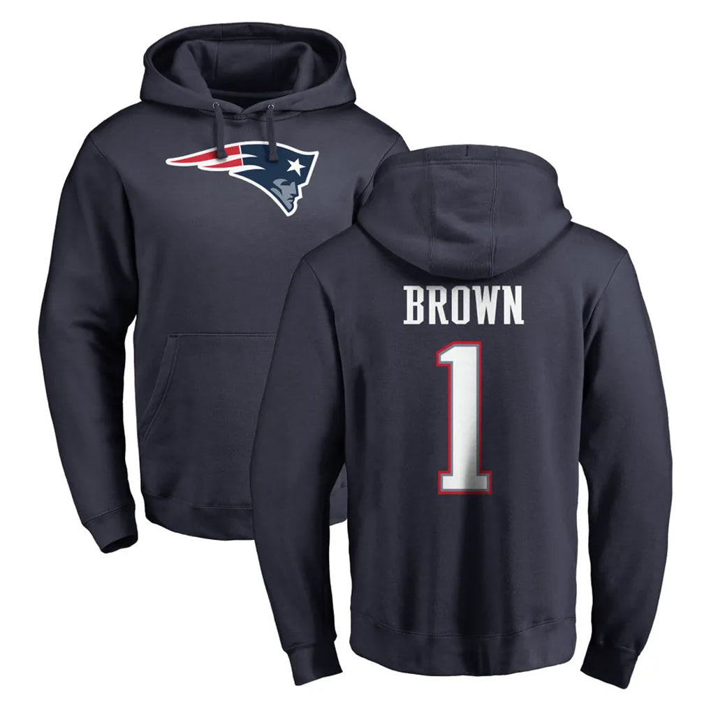 Choea NE.Patriots #1 A.J. Brown Player Navy LOGO Pullover Hoodies Home Game Stitched Jerseys