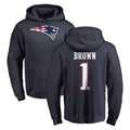 Choea NE.Patriots #1 A.J. Brown Player Navy LOGO Pullover Hoodies Home Game Stitched Jerseys