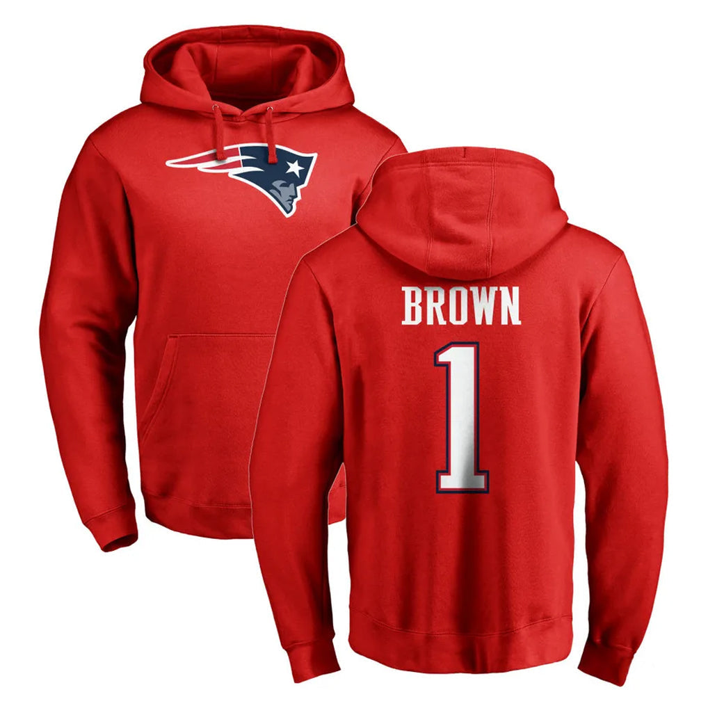 Choea NE.Patriots #1 A.J. Brown Player Red LOGO Pullover Hoodies Home Game Stitched Jerseys
