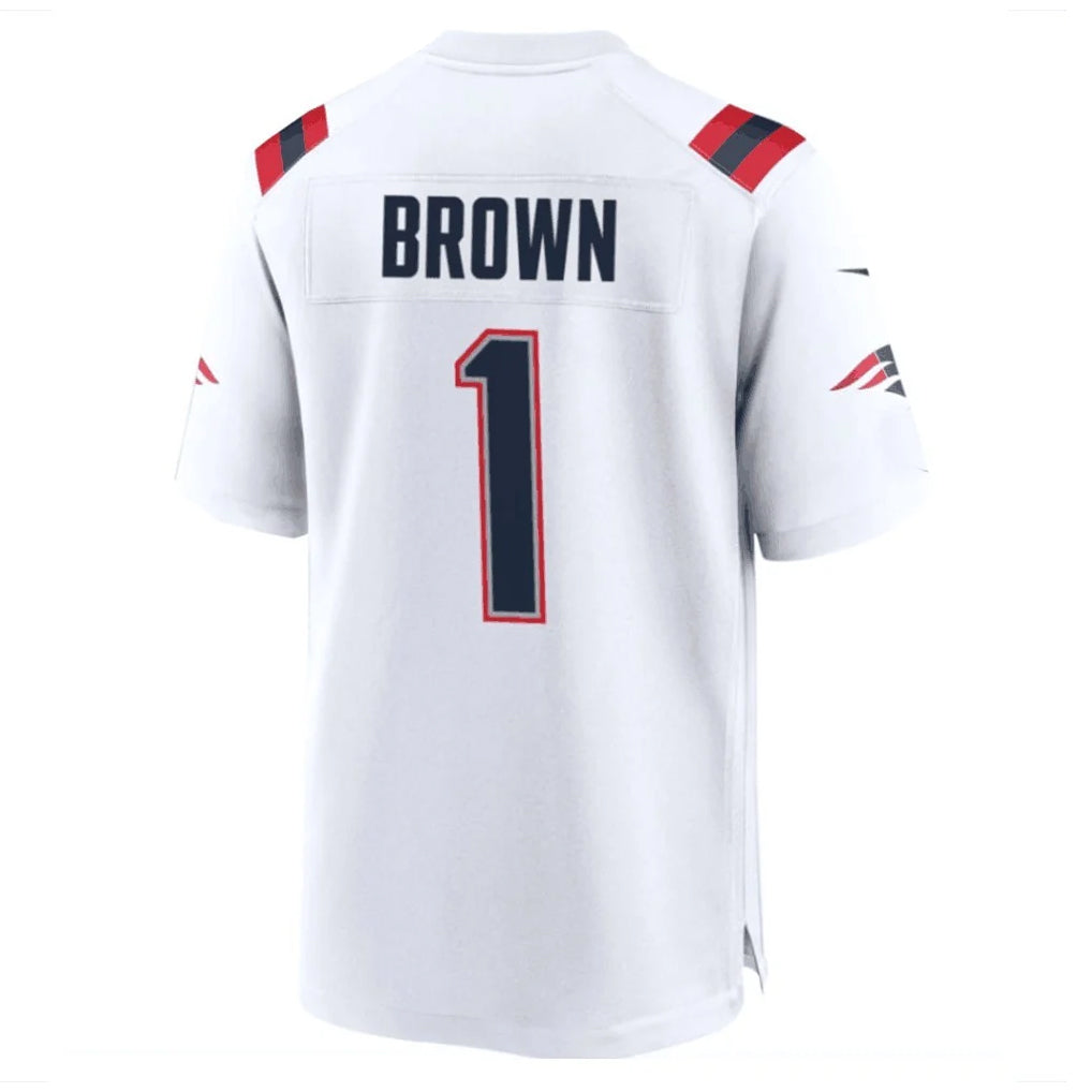 Choea NE.Patriots #1 A.J. Brown Player White Home Game Stitched Jerseys