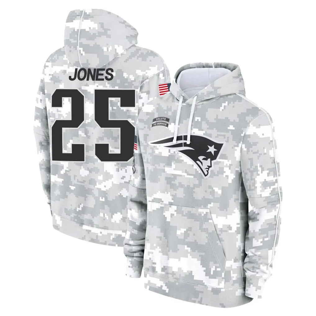 Choea NE.Patriots #25 Marcus Jones Player Arctic Camo Salute to Service Pullover Hoodies Limited Game Stitched Jerseys