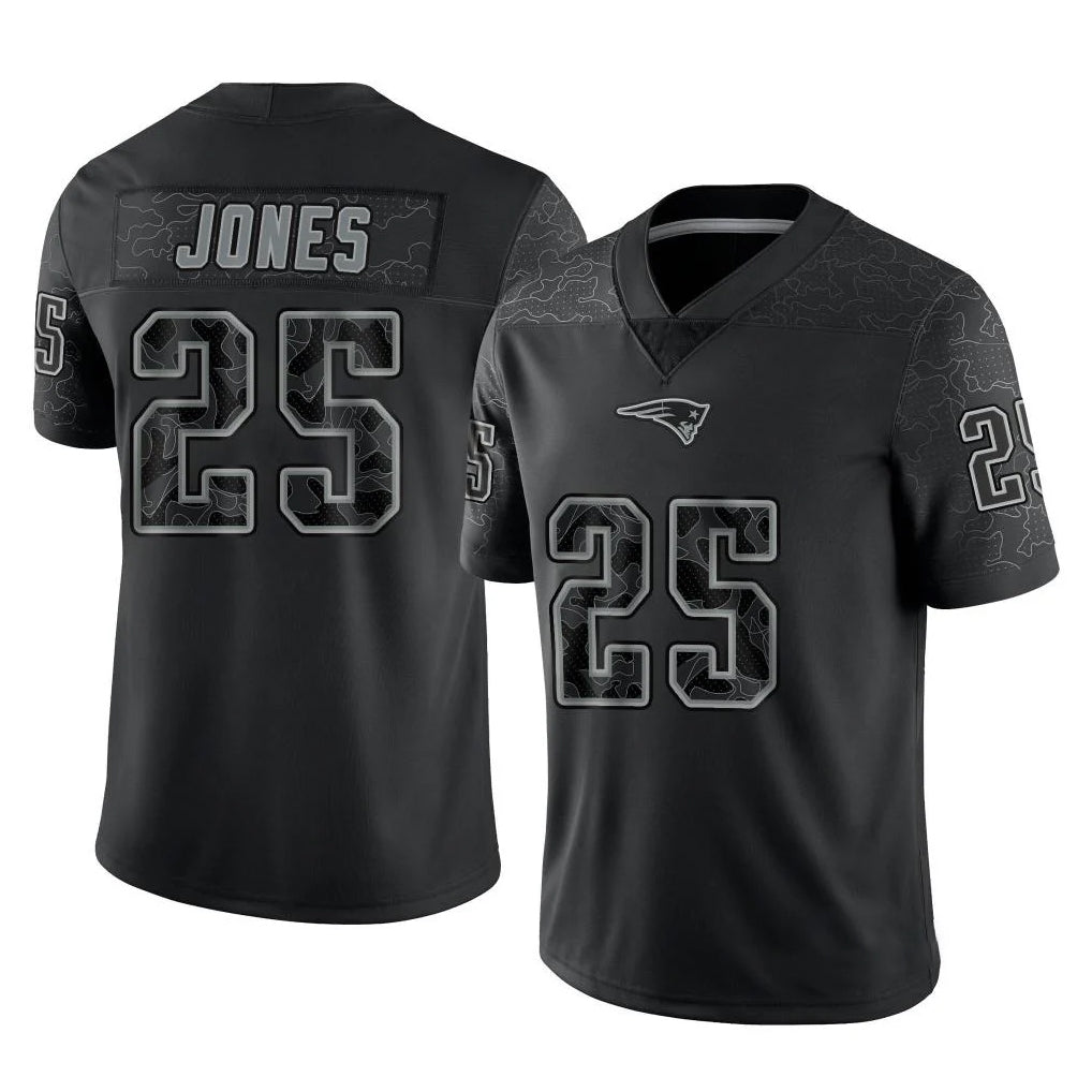 Choea NE.Patriots #25 Marcus Jones Player Black Reflective LImited Home Game Stitched Jerseys