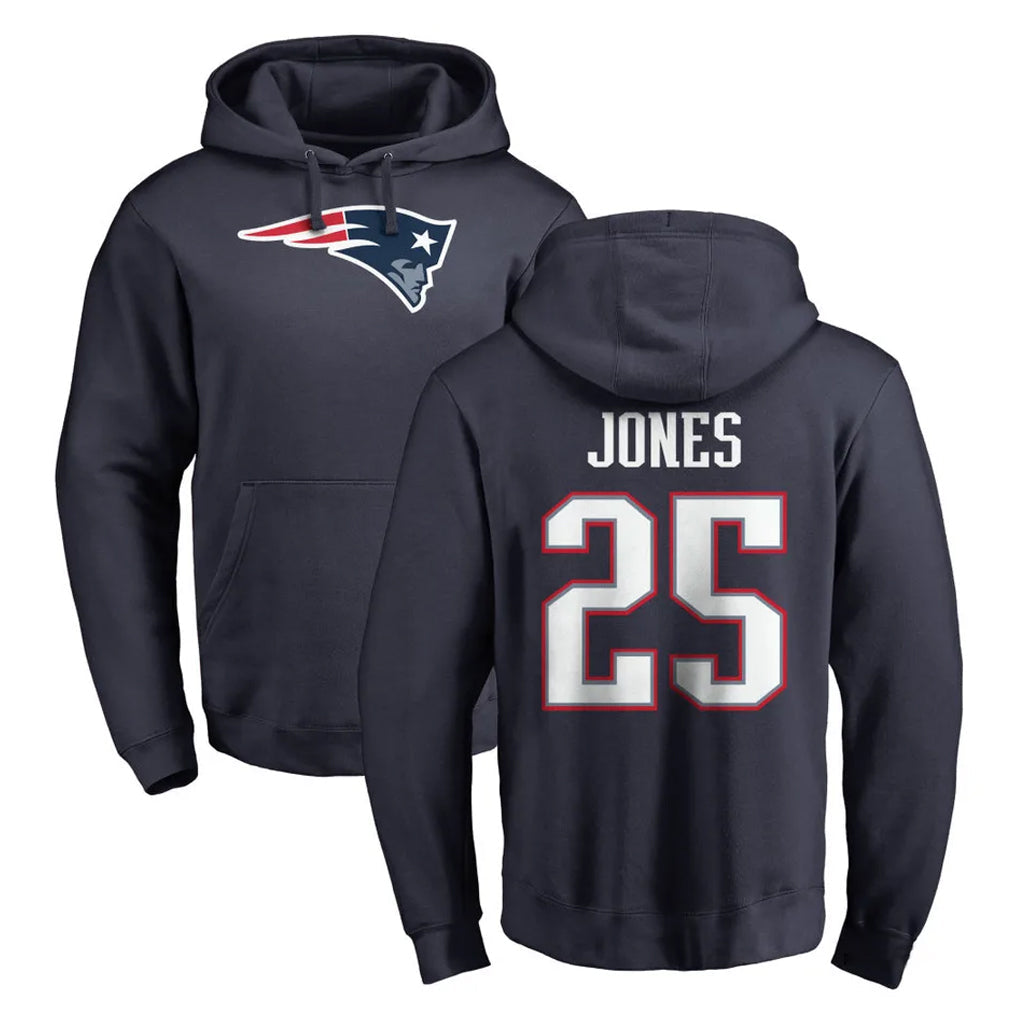 Choea NE.Patriots #25 Marcus Jones Player Navy LOGO Pullover Hoodies Home Game Stitched Jerseys