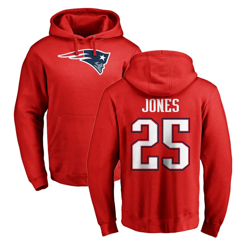Choea NE.Patriots #25 Marcus Jones Player Red LOGO Pullover Hoodies Home Game Stitched Jerseys