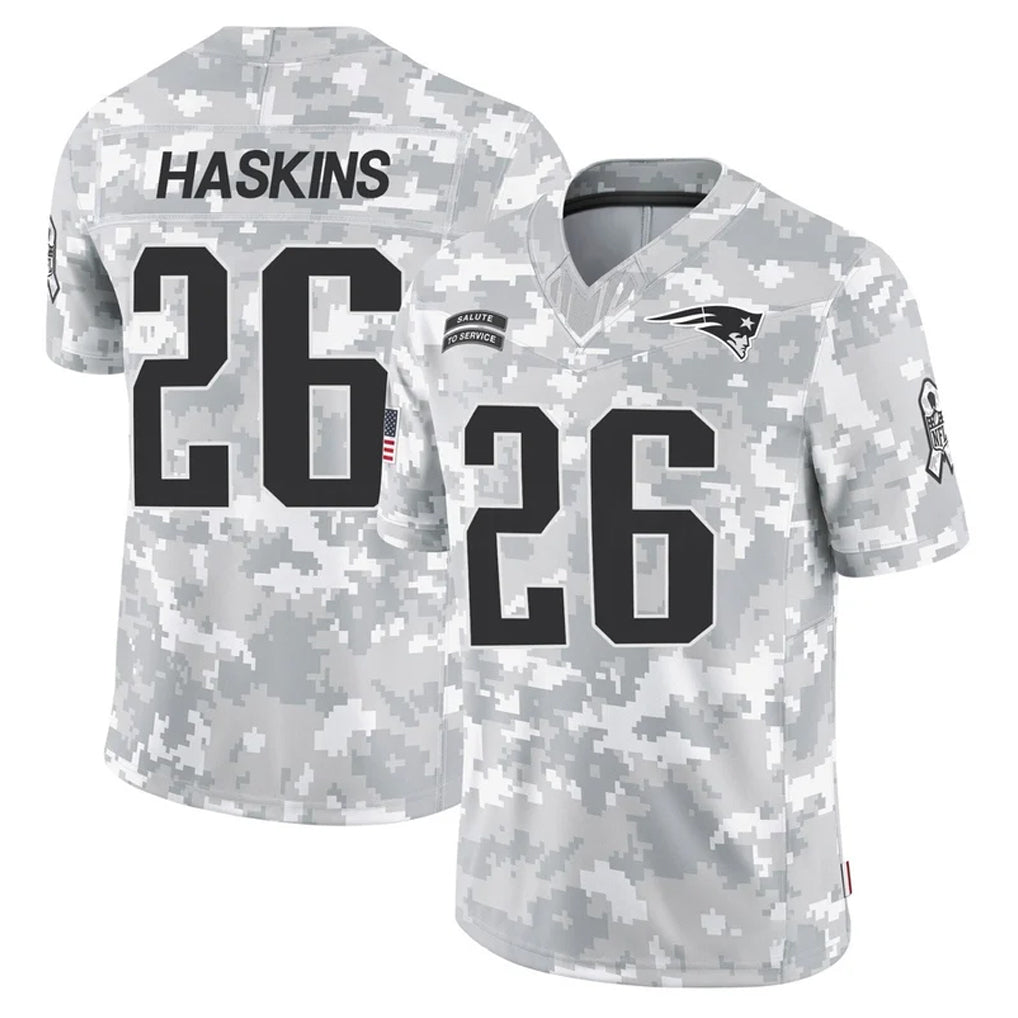 Choea NE.Patriots #26 Hassan Haskins Player Arctic Camo Salute To Service Limited Game Stitched Jerseys