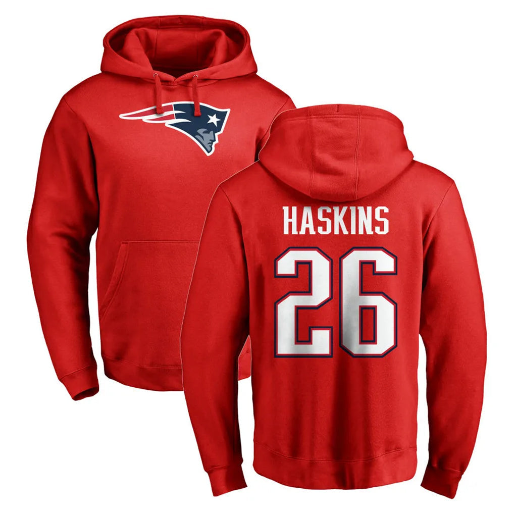 Choea NE.Patriots #26 Hassan Haskins Player Red LOGO Pullover Hoodies Home Game Stitched Jerseys