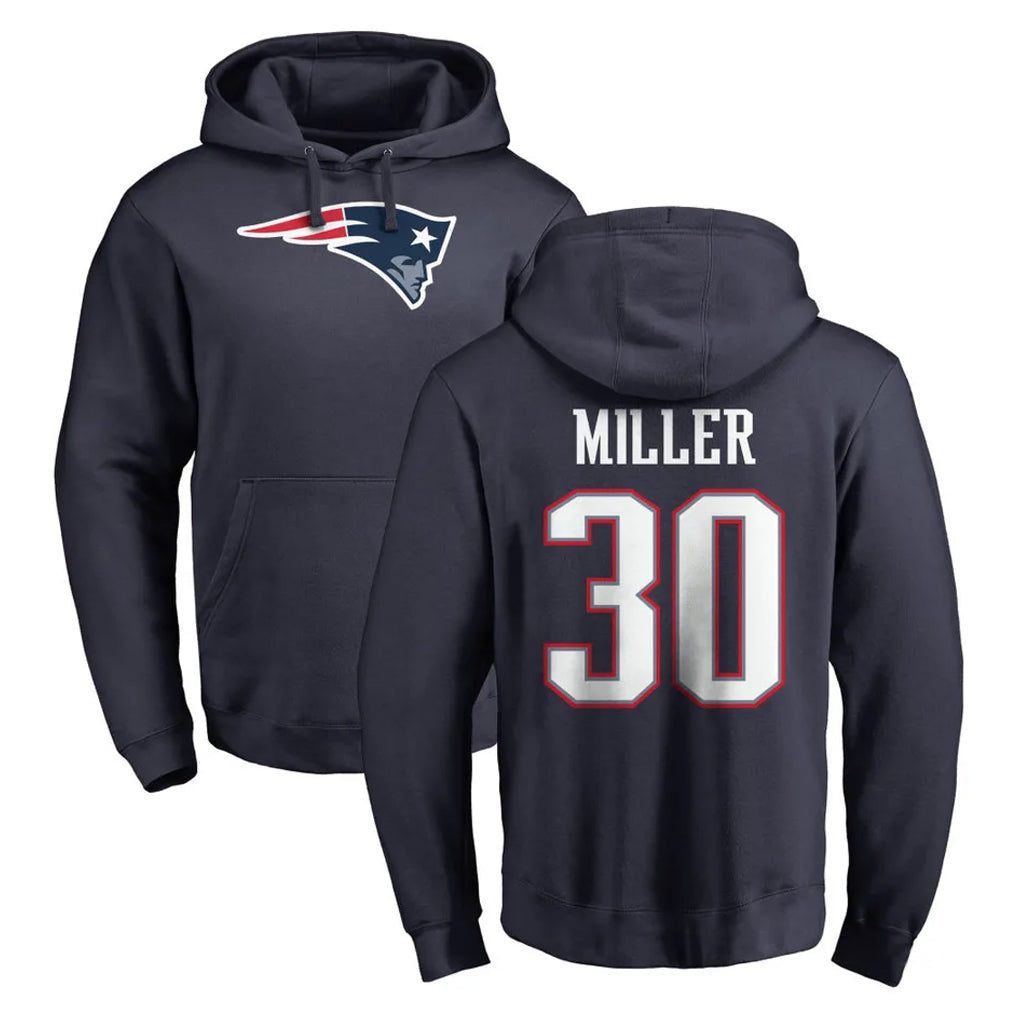 Choea NE.Patriots #30 Jam Miller Player Navy LOGO Pullover Hoodies Home Game Stitched Jerseys