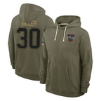 Choea NE.Patriots #30 Jam Miller Player Olive Salute to Service Pullover Hoodies Limited Stitched Jerseys