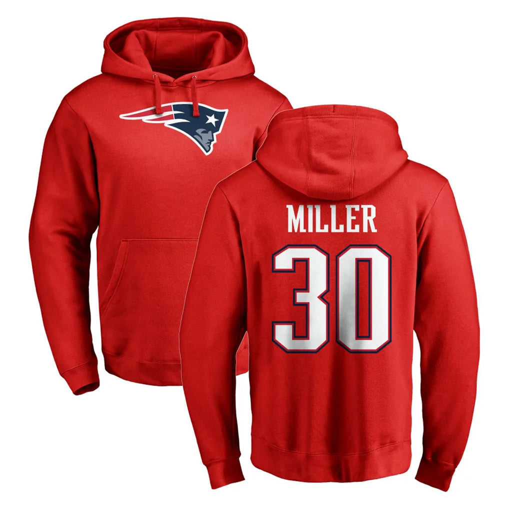 Choea NE.Patriots #30 Jam Miller Player Red LOGO Pullover Hoodies Home Game Stitched Jerseys