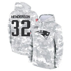Choea NE.Patriots #32 TreVeyon Henderson Player Arctic Camo Salute to Service Pullover Hoodies Limited Game Stitched Jerseys
