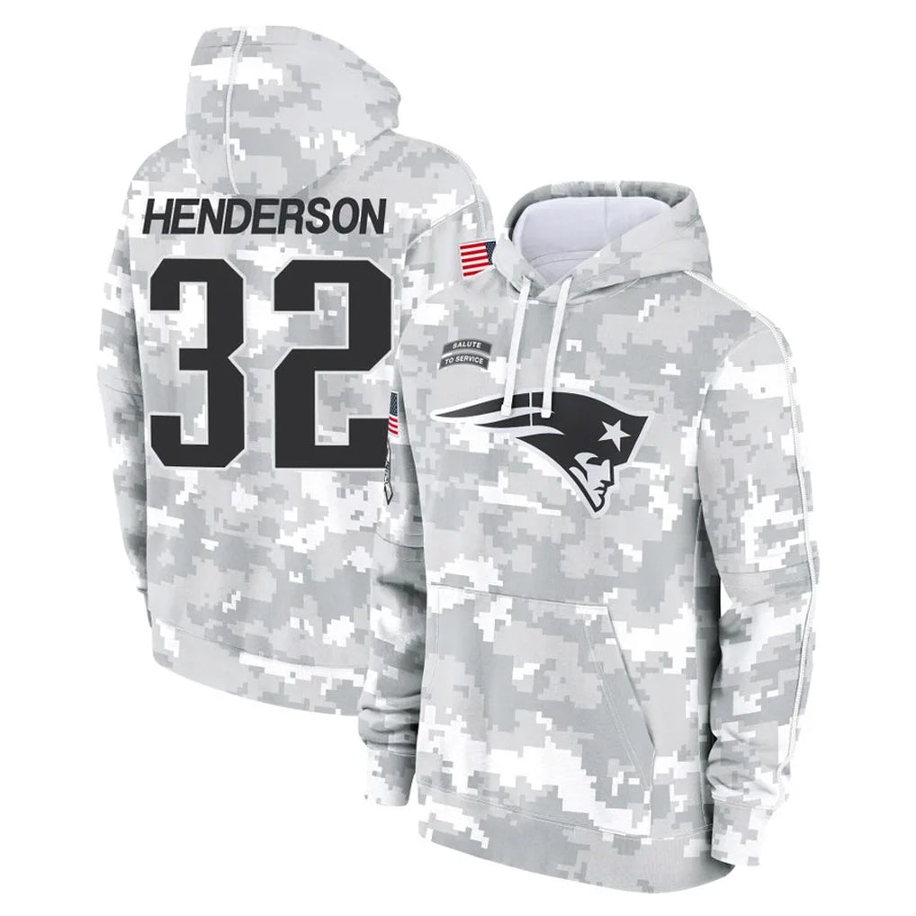 Choea NE.Patriots #32 TreVeyon Henderson Player Arctic Camo Salute to Service Pullover Hoodies Limited Game Stitched Jerseys