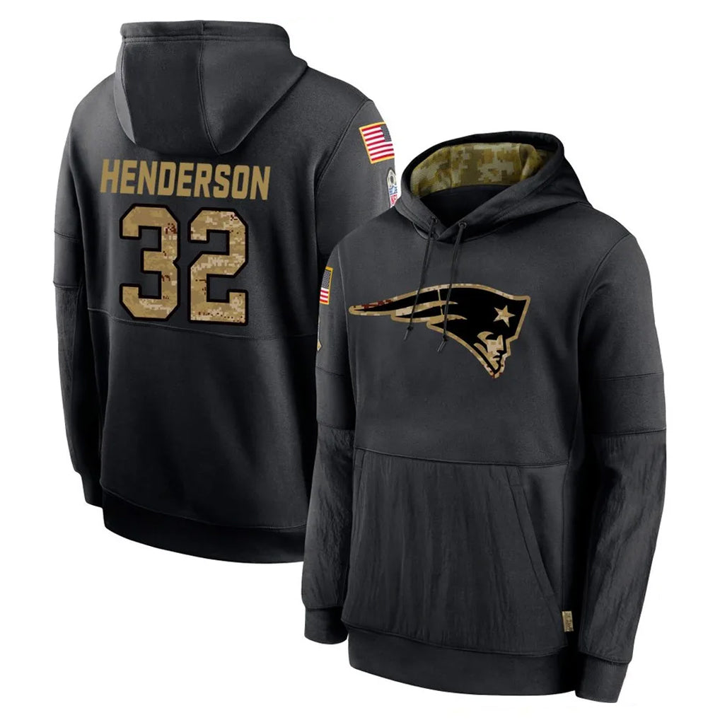 Choea NE.Patriots #32 TreVeyon Henderson Player Black Salute to Service Hoodies Limited Game Stitched Jerseys