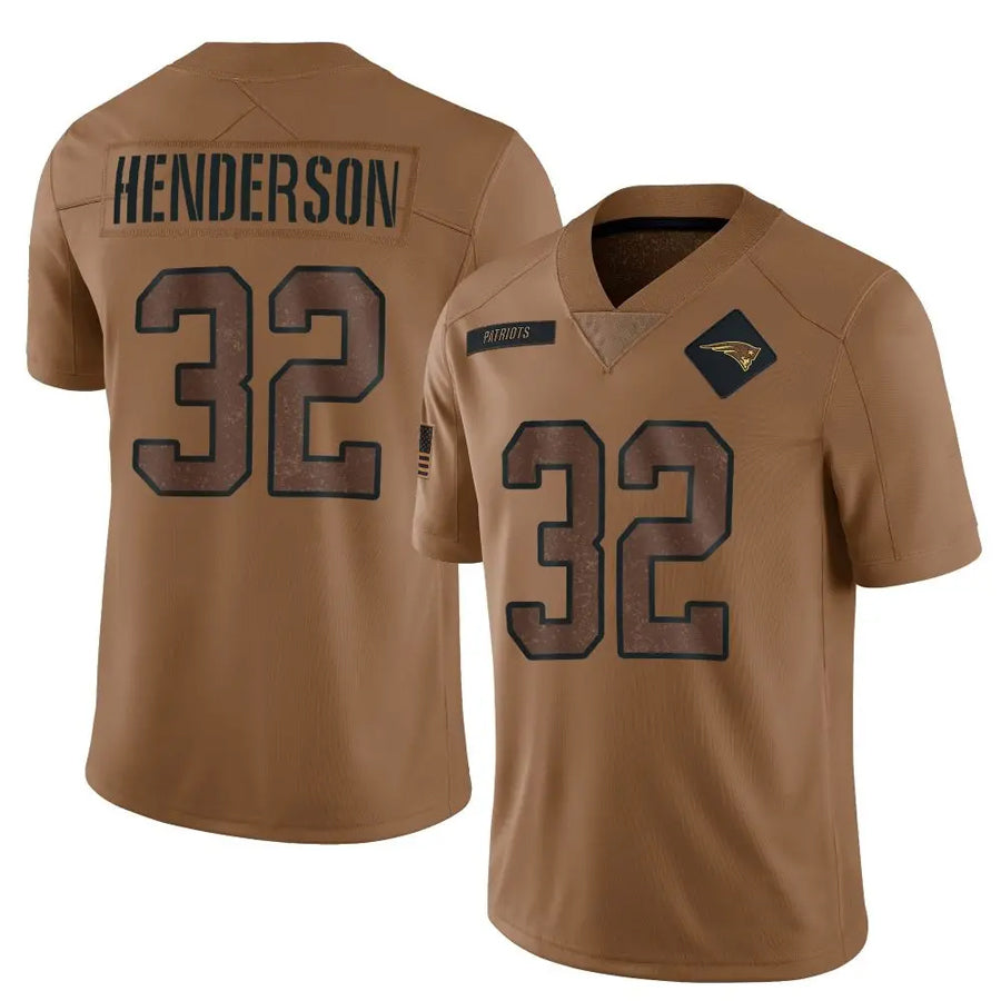 Choea NE.Patriots #32 TreVeyon Henderson Player Salute To Service Limited Brown Stitched Jerseys