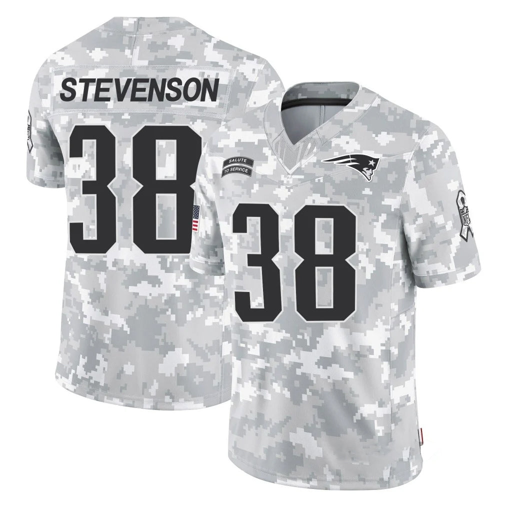 Choea NE.Patriots #38 Rhamondre Stevenson Player Arctic Camo Salute To Service Limited Game Stitched Jerseys