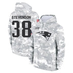 Choea NE.Patriots #38 Rhamondre Stevenson Player Arctic Camo Salute to Service Pullover Hoodies Limited Game Stitched Jerseys