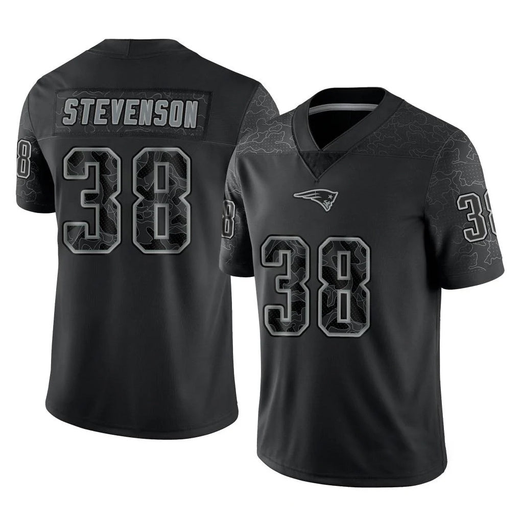 Choea NE.Patriots #38 Rhamondre Stevenson Player Black Reflective LImited Home Game Stitched Jerseys