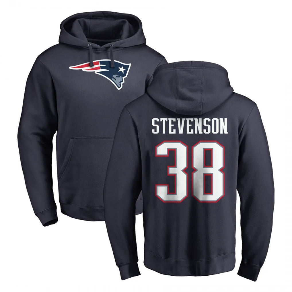 Choea NE.Patriots #38 Rhamondre Stevenson Player Navy LOGO Pullover Hoodies Home Game Stitched Jerseys