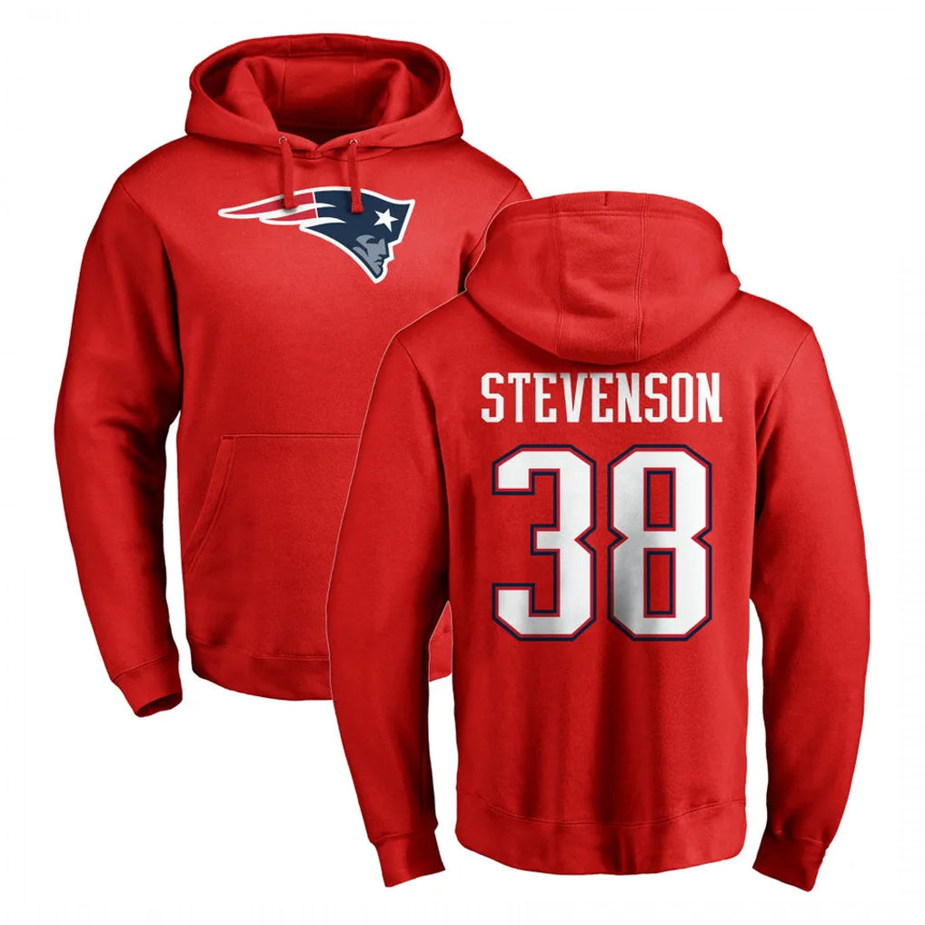 Choea NE.Patriots #38 Rhamondre Stevenson Player Red LOGO Pullover Hoodies Home Game Stitched Jerseys