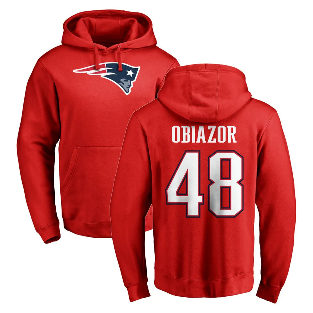 Choea NE.Patriots #48 Namdi Obiazor Player Red LOGO Pullover Hoodies Home Game Stitched Jerseys