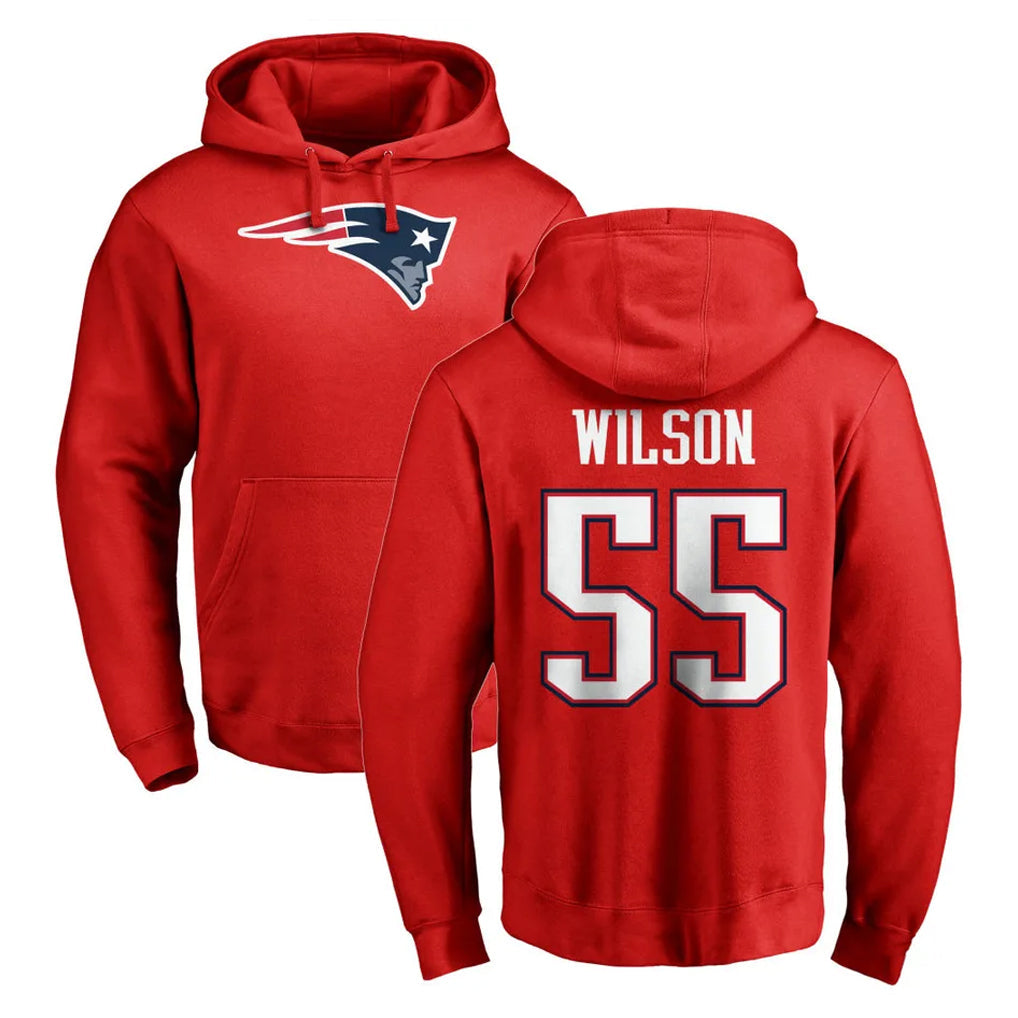 Choea NE.Patriots #55 Jared Wilson Player Red LOGO Pullover Hoodies Home Game Stitched Jerseys