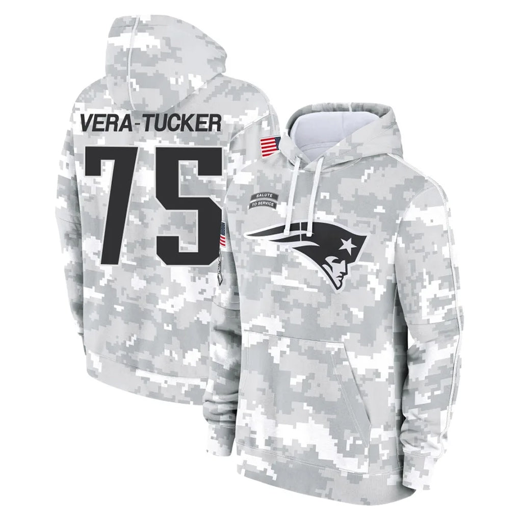 Choea NE.Patriots #75 Alijah Vera-Tucker Player Arctic Camo Salute to Service Pullover Hoodies Limited Game Stitched Jerseys