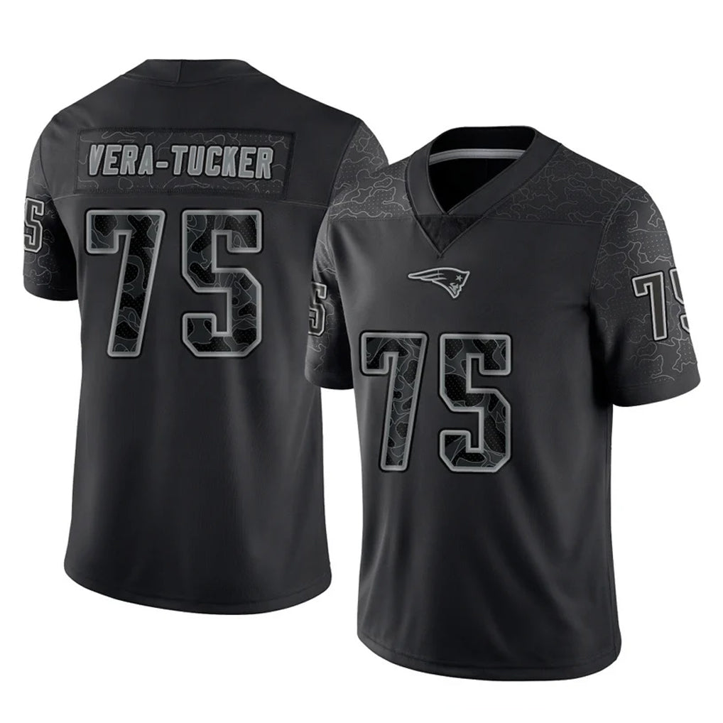 Choea NE.Patriots #75 Alijah Vera-Tucker Player Black Reflective LImited Home Game Stitched Jerseys