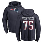 Choea NE.Patriots #75 Alijah Vera-Tucker Player Navy LOGO Pullover Hoodies Home Game Stitched Jerseys