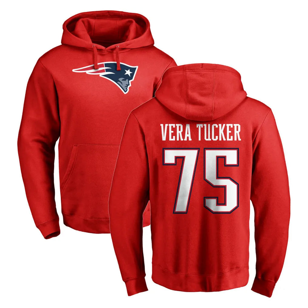 Choea NE.Patriots #75 Alijah Vera-Tucker Player Red LOGO Pullover Hoodies Home Game Stitched Jerseys