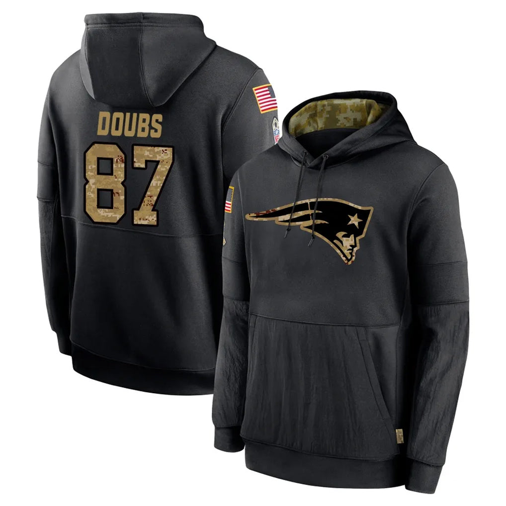 Choea NE.Patriots #87 Romeo Doubs Player Black Salute to Service Hoodies Limited Game Stitched Jerseys